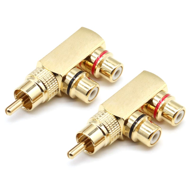 LOCHSOEL RCA Splitter Adapter,Right Angle RCA Male to 2 Female AV Splitter Adapter Gold Plated Connector(2Pack) - Image 1